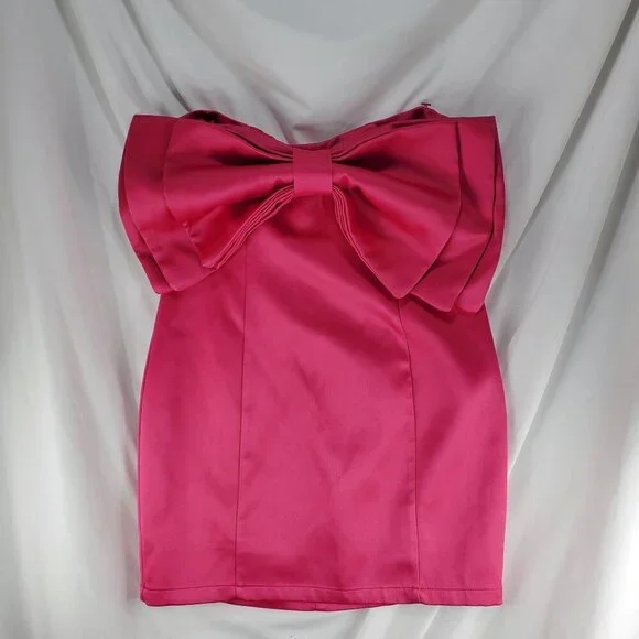 Fashion Nova Women's Pink Mini Dress Strapless Adina Bow Back Zip Size Large